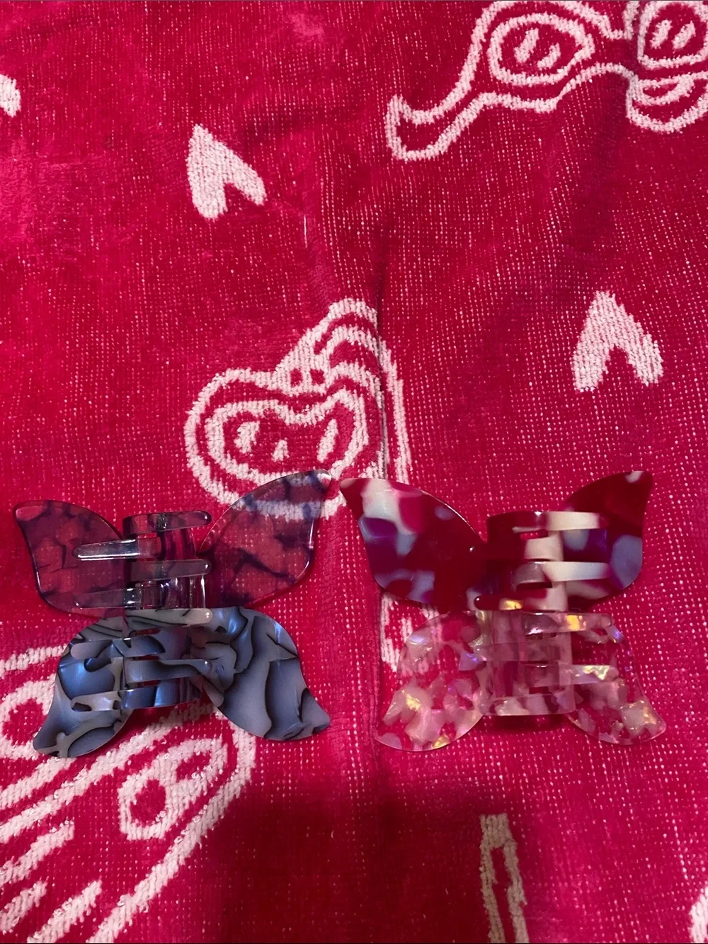 Two butterfly hair clips